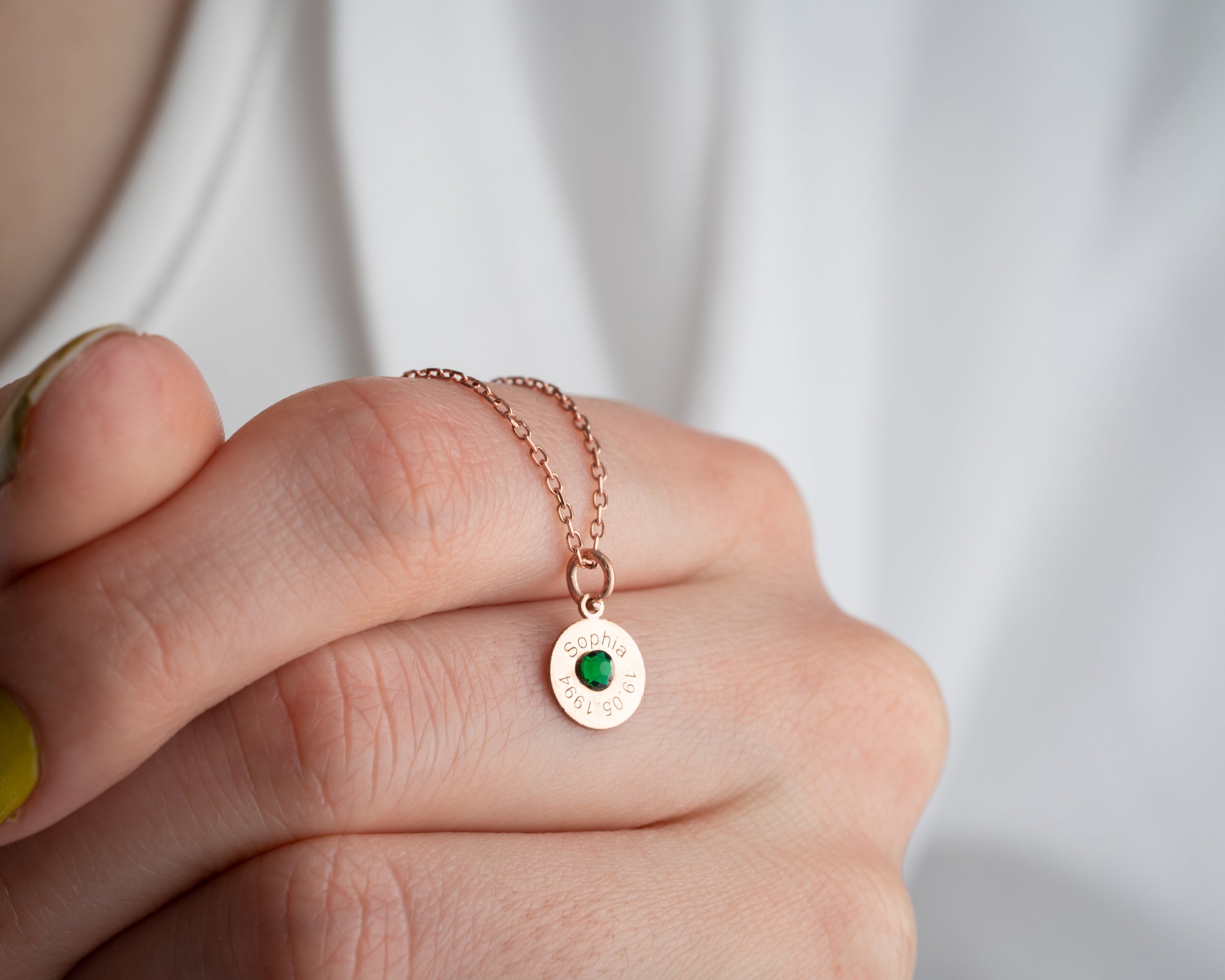 Engraved Name Birthstone Disc Necklace