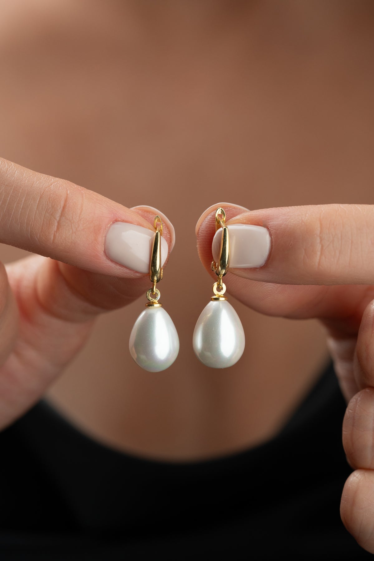 Teardrop Pearl Drop Earrings in Gold