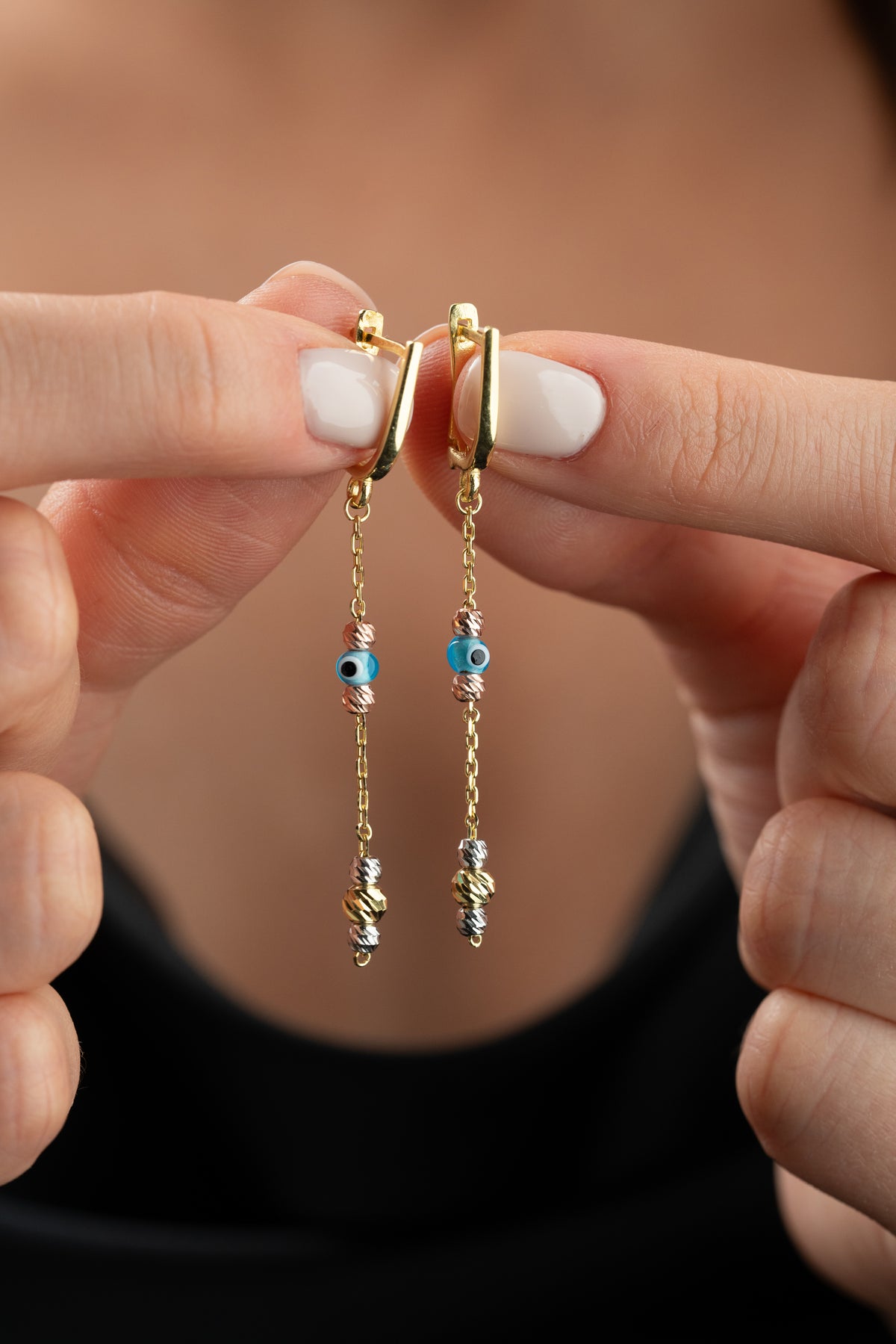 Evil Eye Tricolor Bead Drop Earrings