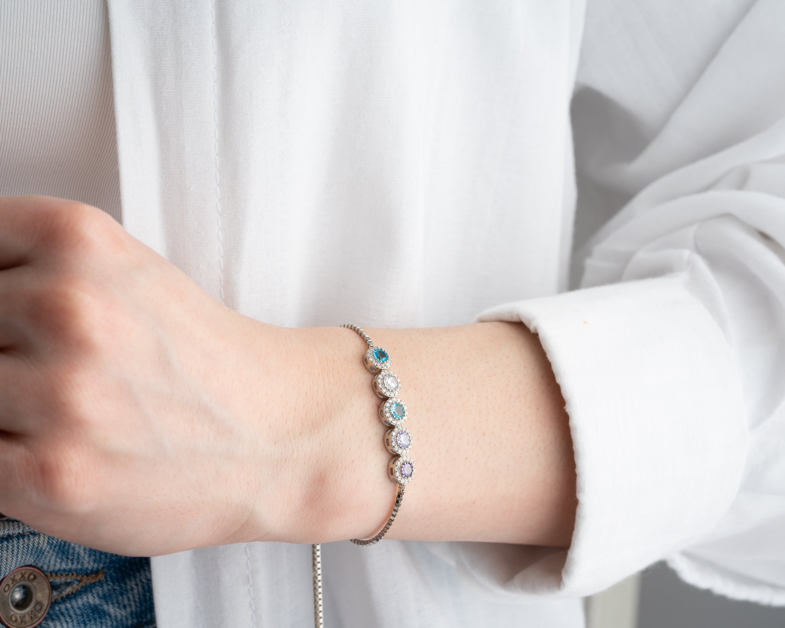 Custom Birthstone Halo Slider Bracelet