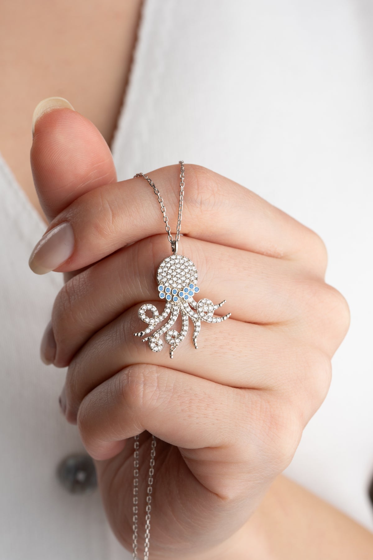 Pave Crystal Octopus Pendant Necklace