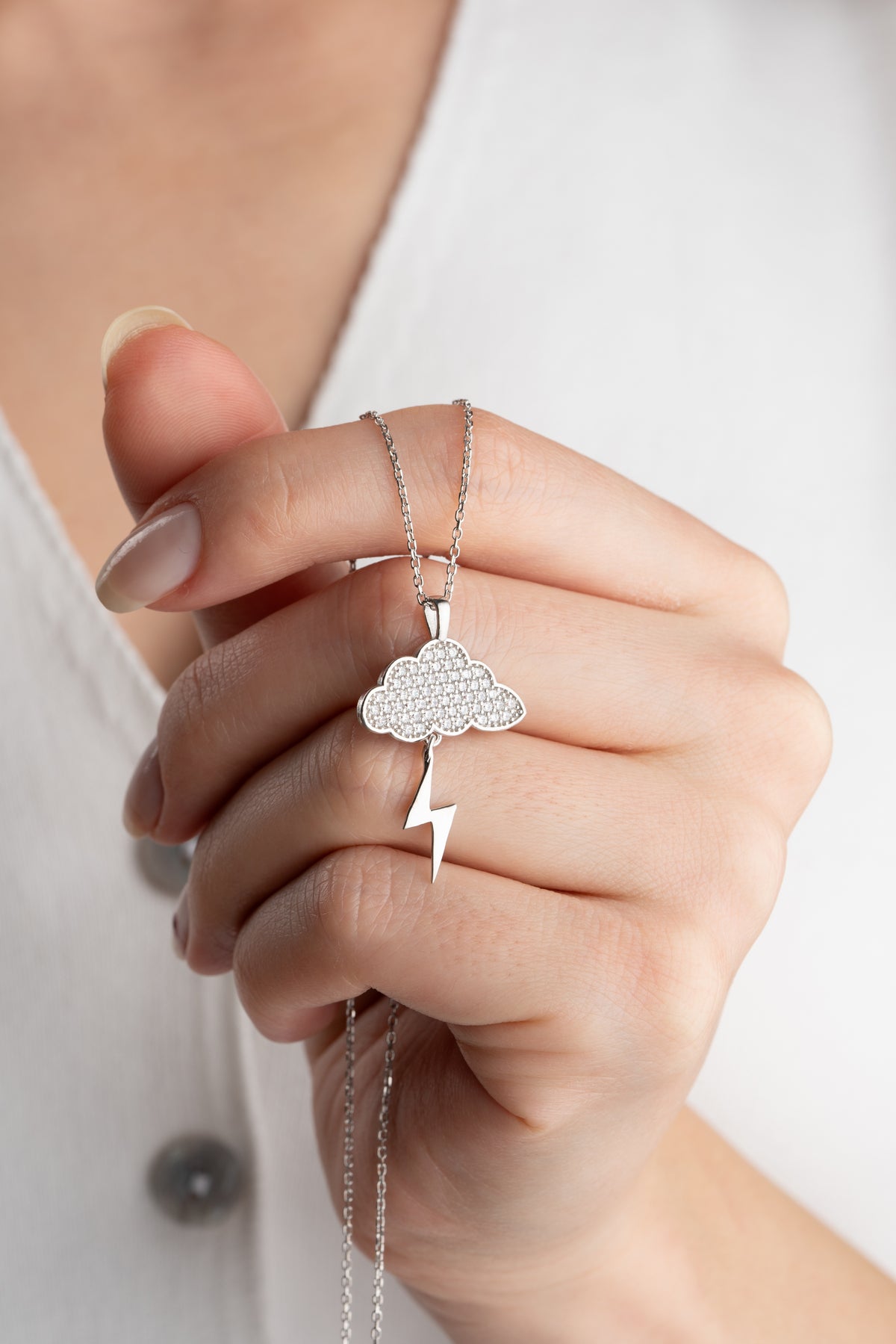 Cloud and Lightning Bolt Necklace