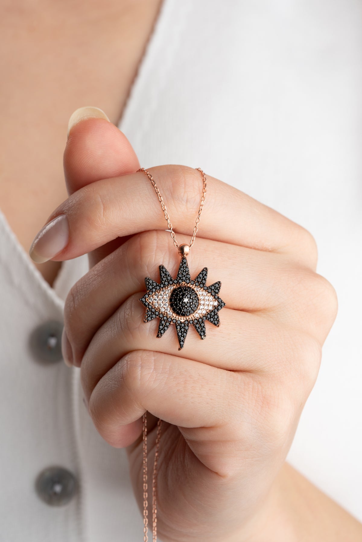 Sunburst Evil Eye Pendant Necklace