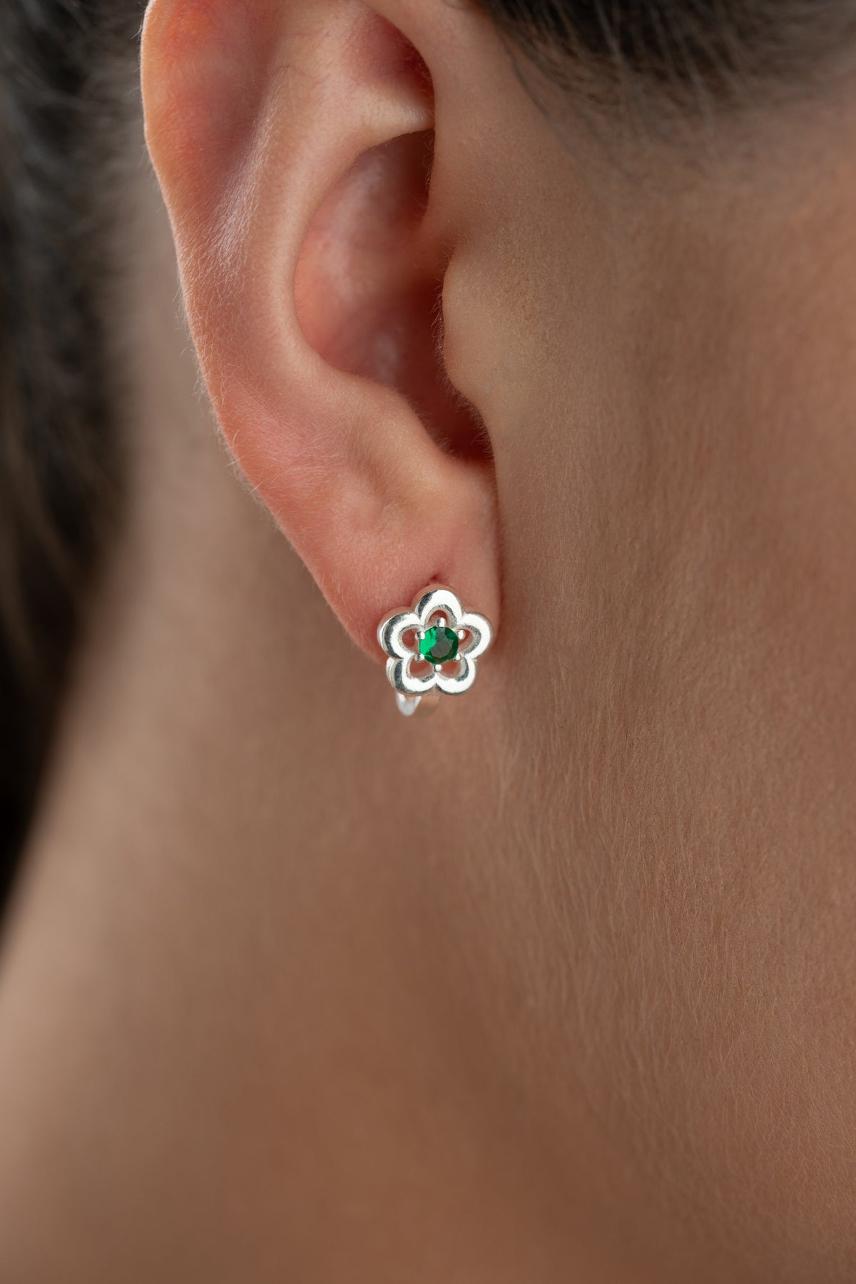 Emerald Green Flower Hoop Earrings