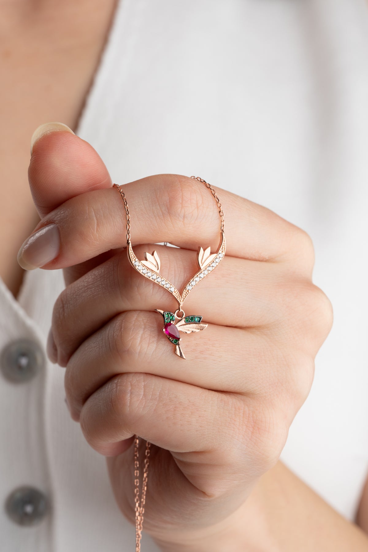 Rose Gold Hummingbird Pendant Necklace
