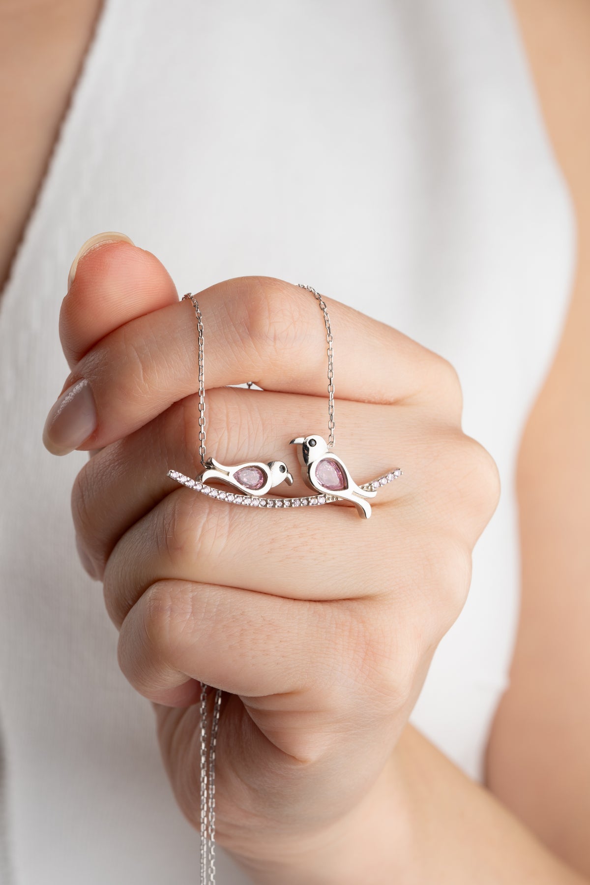 Lovebirds Pendant Necklace in Silver