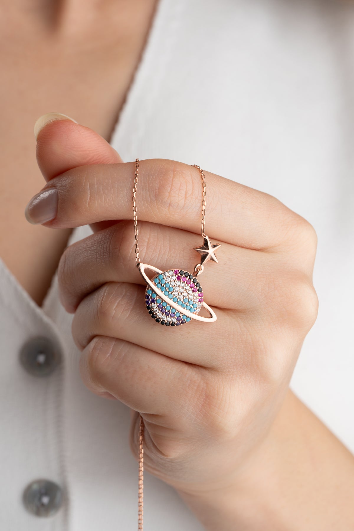 Pave Saturn Star Necklace