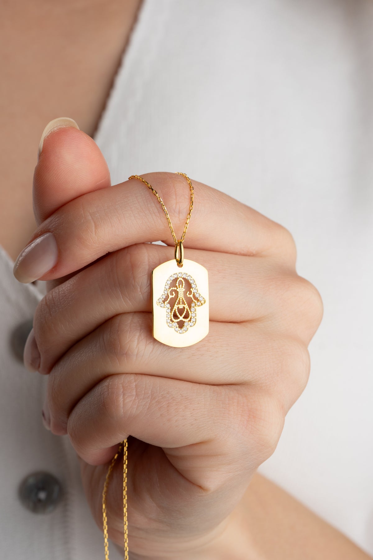 Hamsa Hand Dog Tag Necklace