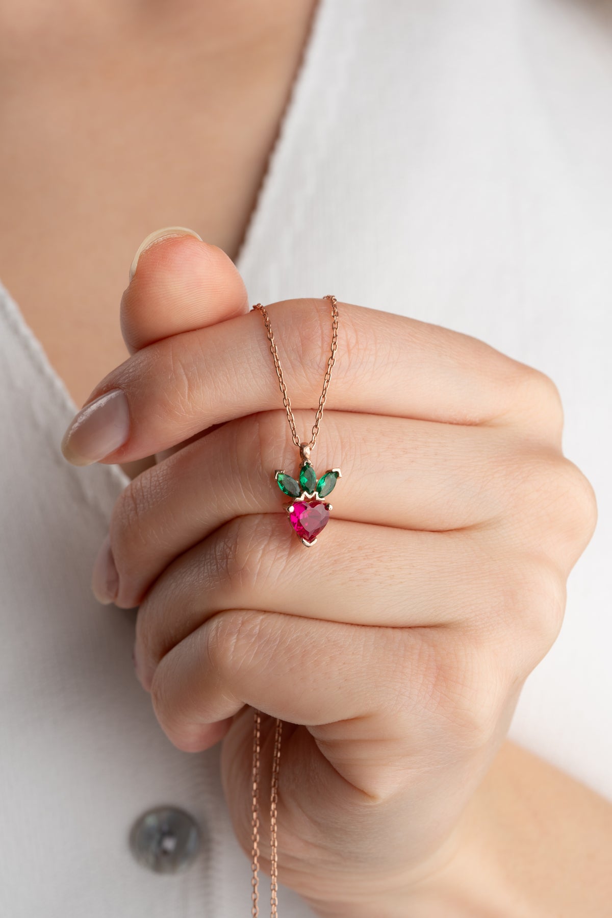Strawberry Gemstone Pendant Necklace