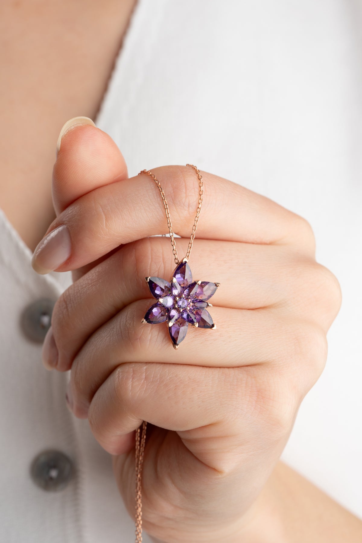 Purple Crystal Flower Pendant Necklace