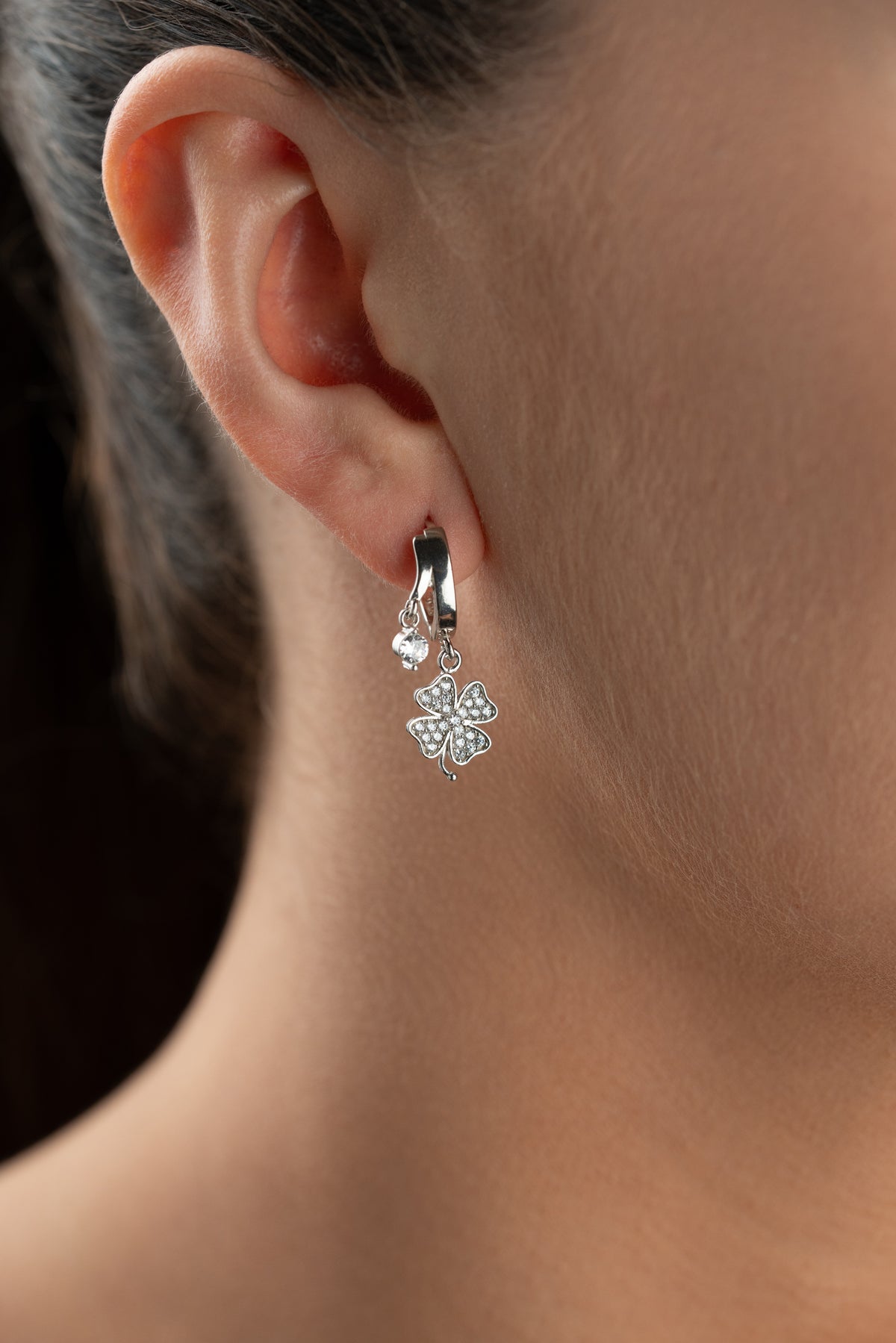 Four Leaf Clover Pave Hoop Earrings