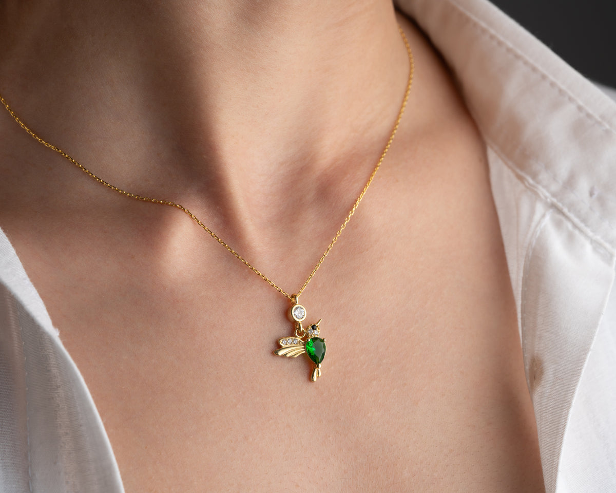 Hummingbird Birthstone Pendant Necklace