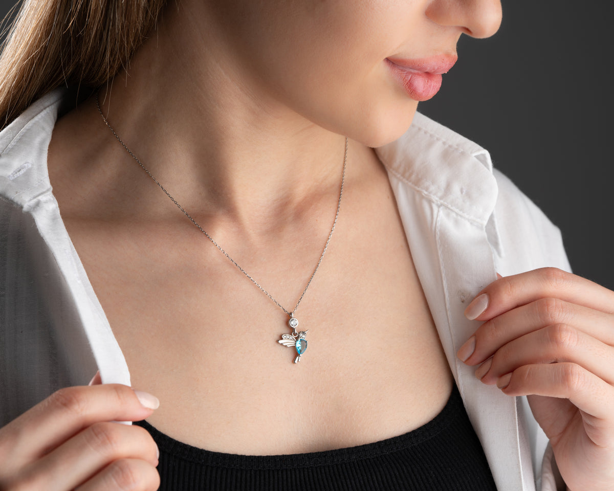Hummingbird Birthstone Pendant Necklace