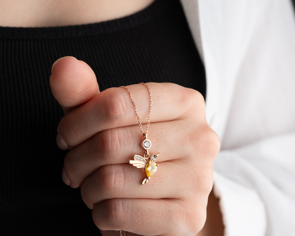 Hummingbird Birthstone Pendant Necklace