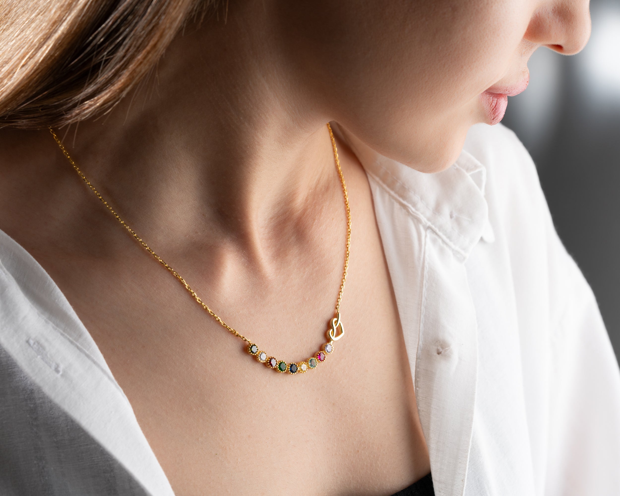 Custom Heart Knot Birthstone Necklace