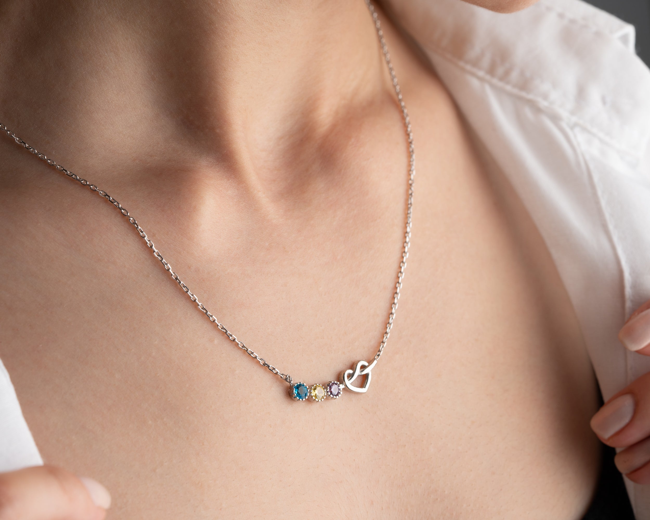 Custom Heart Knot Birthstone Necklace