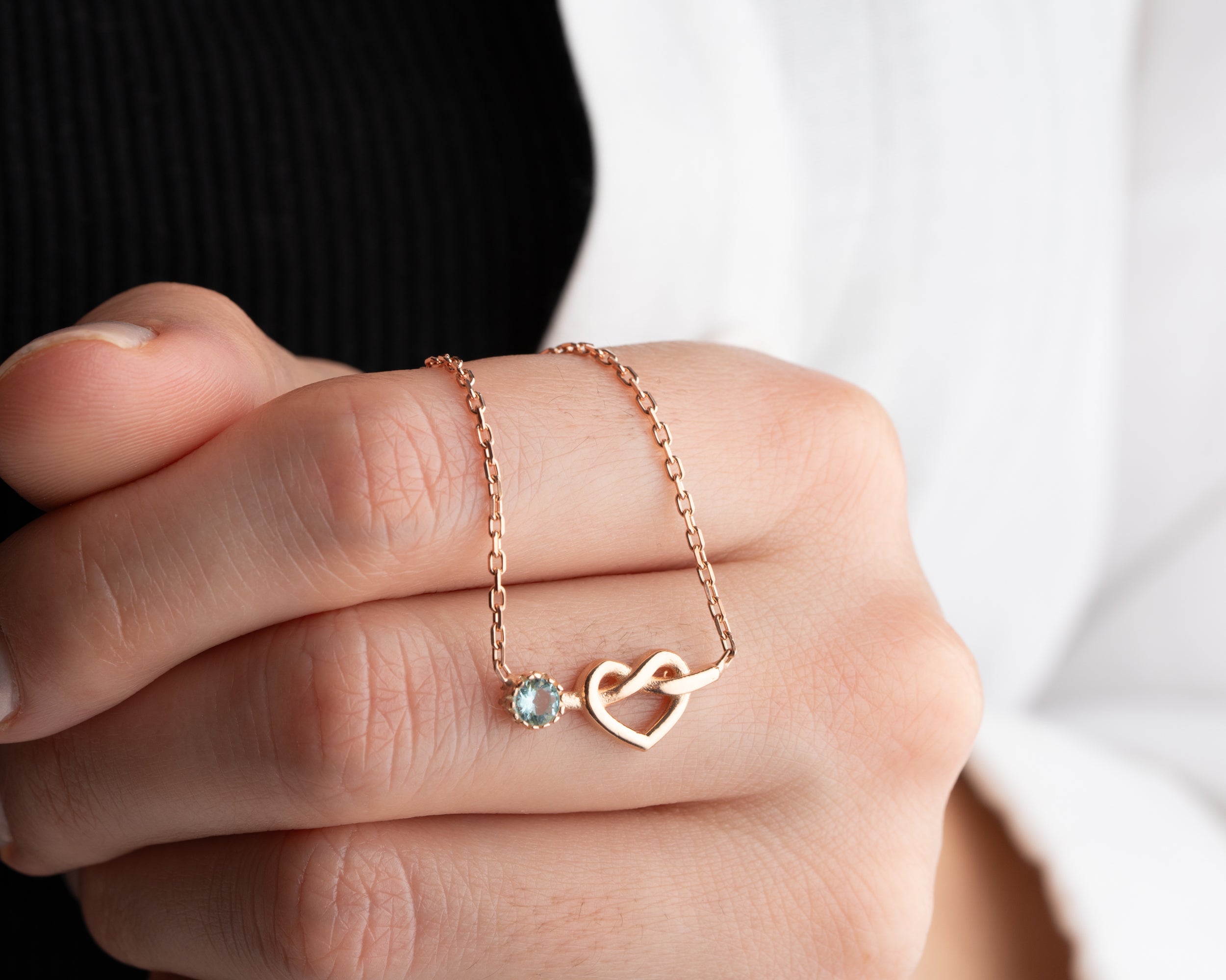 Custom Heart Knot Birthstone Necklace