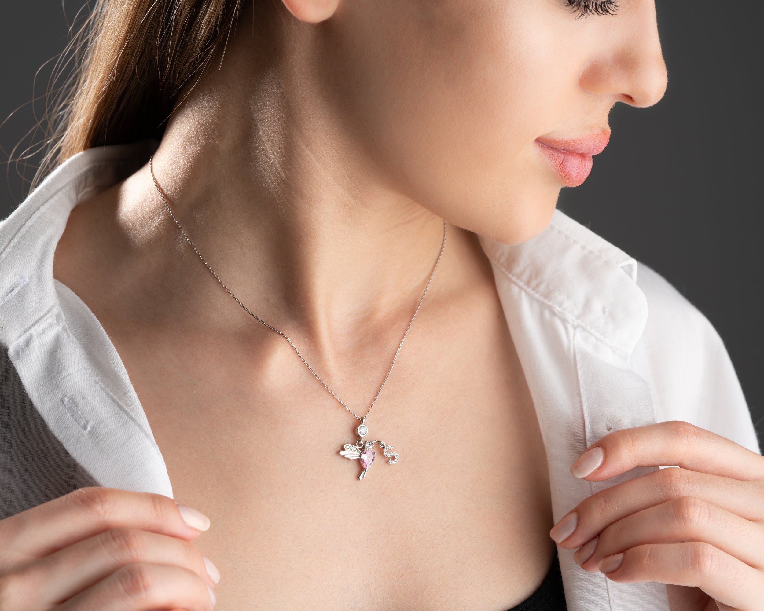 Custom Hummingbird Initial Birthstone Necklace