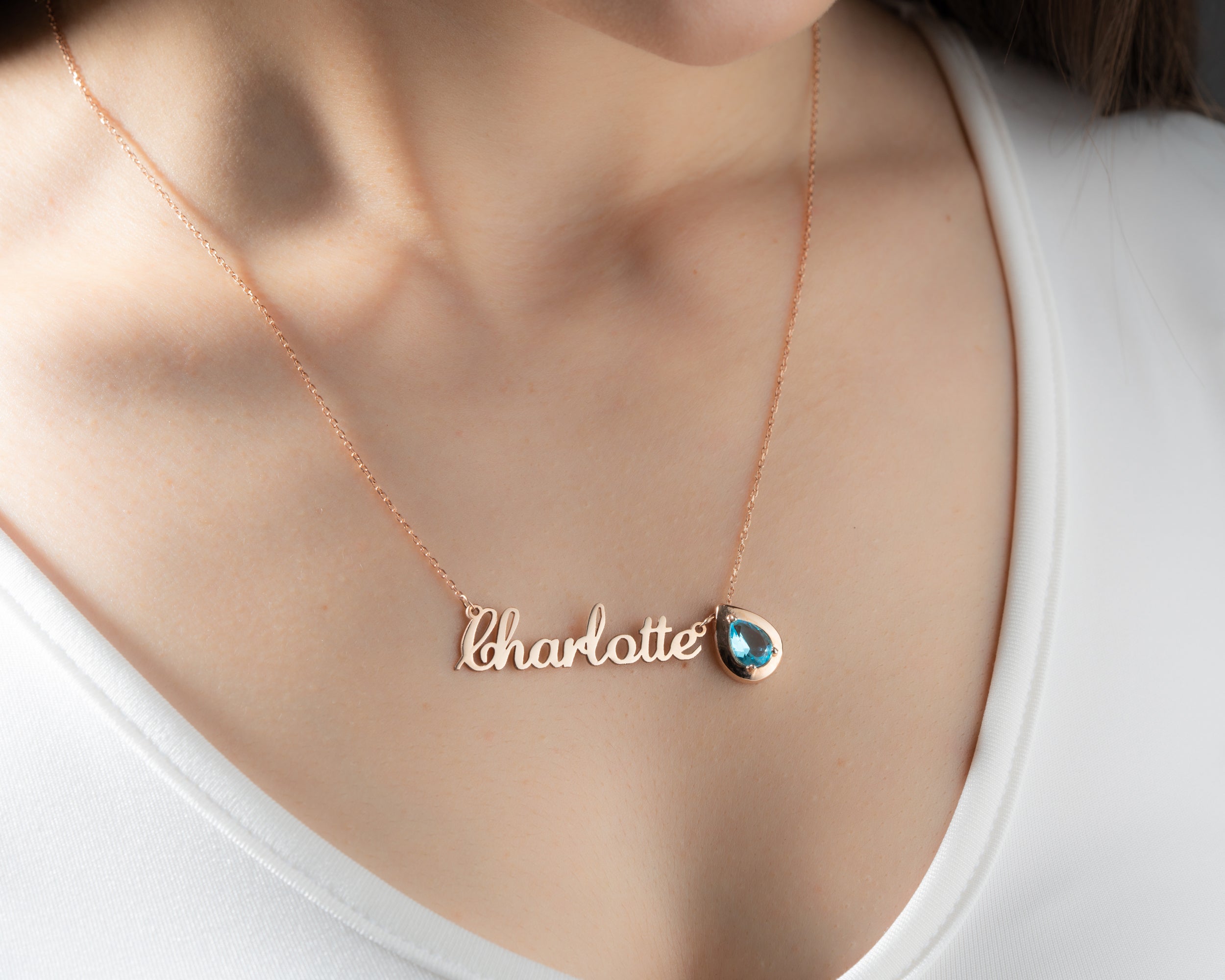 Custom Name Necklace with Birthstone Charm