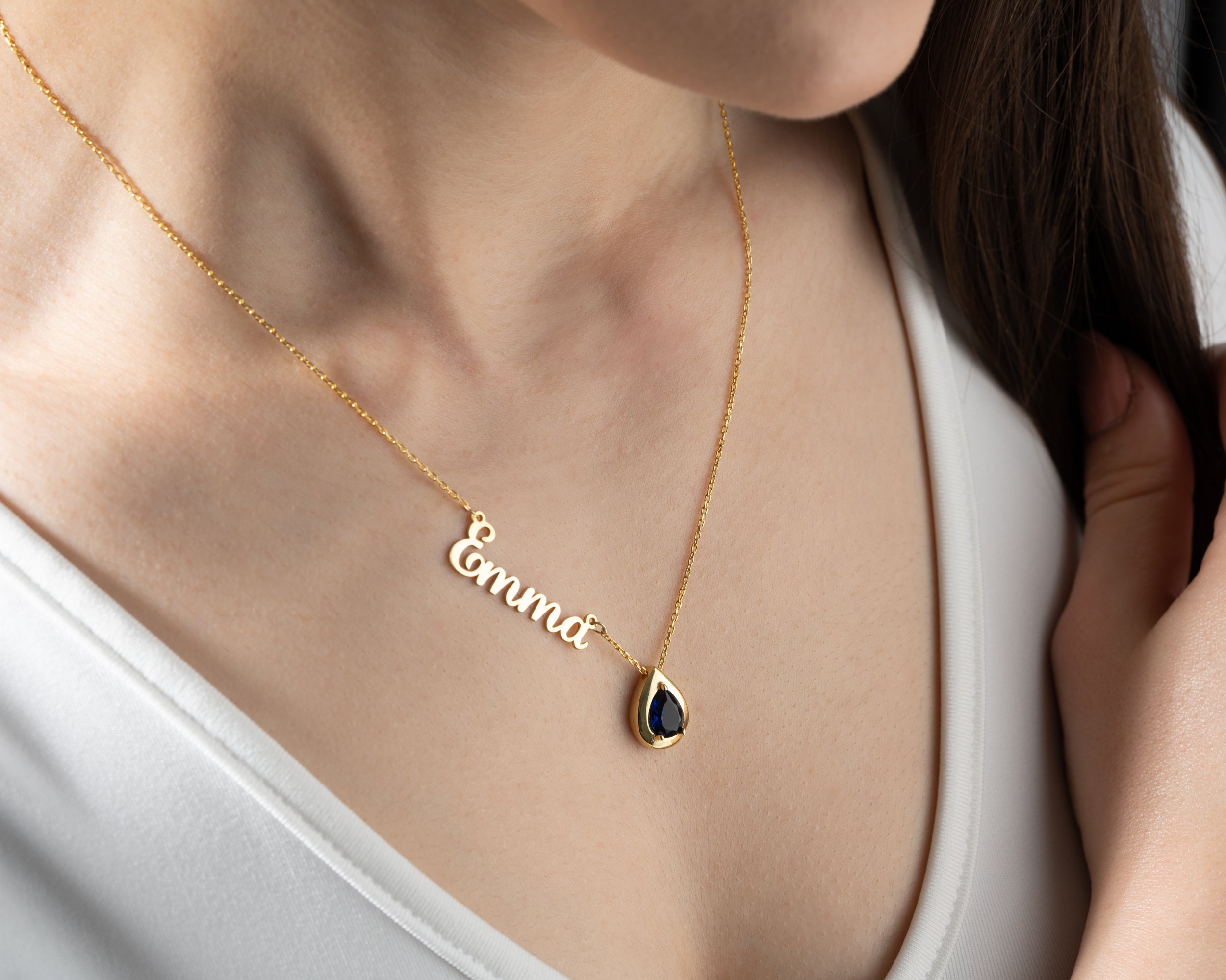 Custom Name Necklace with Birthstone Charm