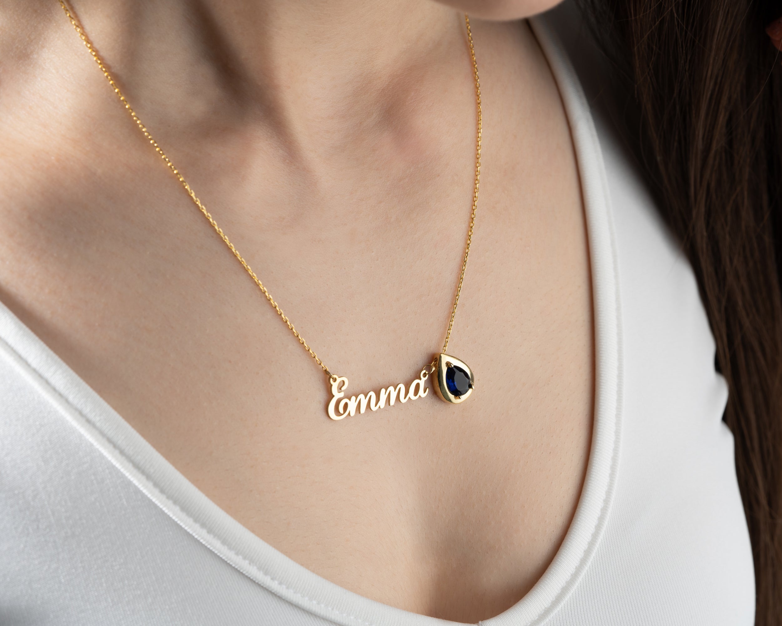 Custom Name Necklace with Birthstone Charm