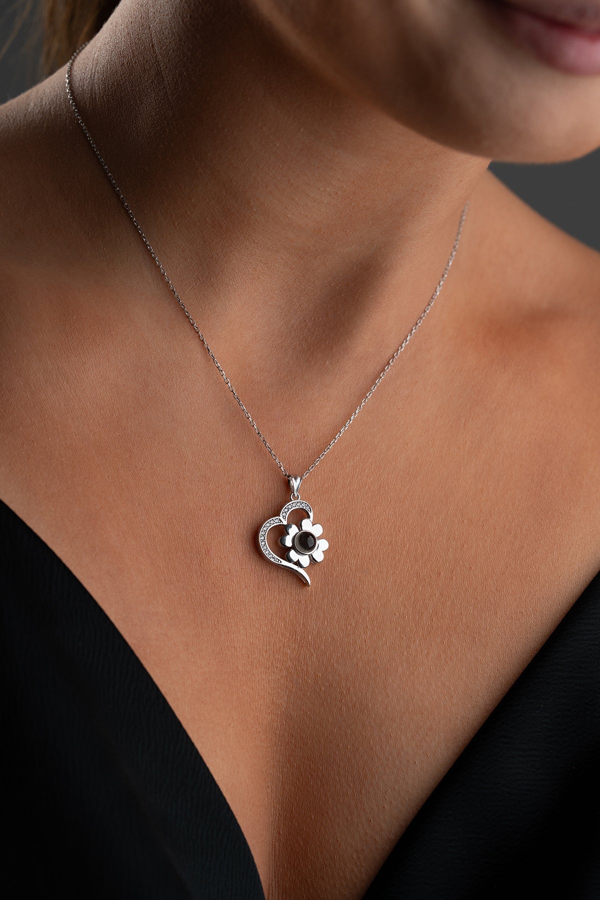 Heart and Flower Charm Pendant Necklace