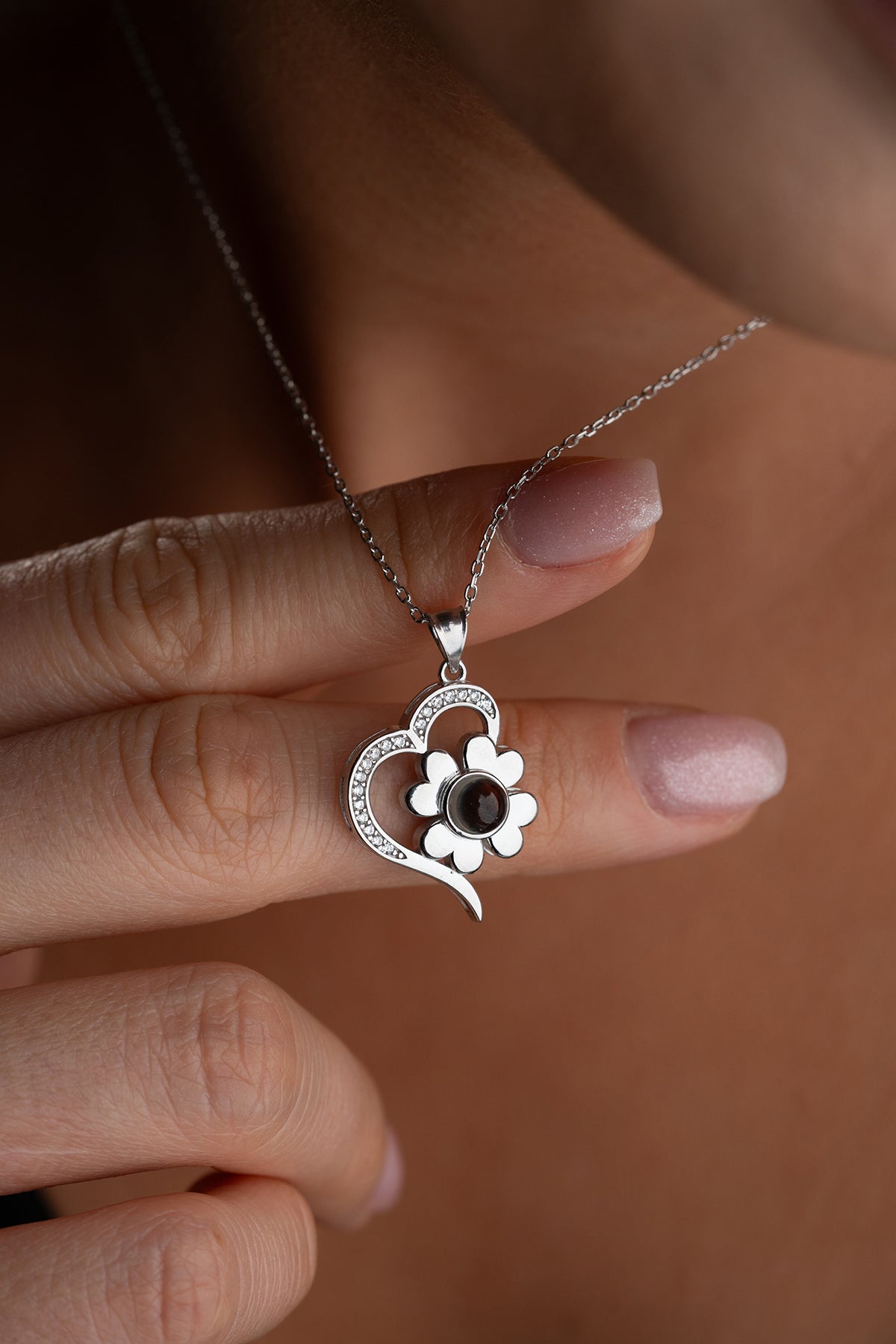 Heart and Flower Charm Pendant Necklace