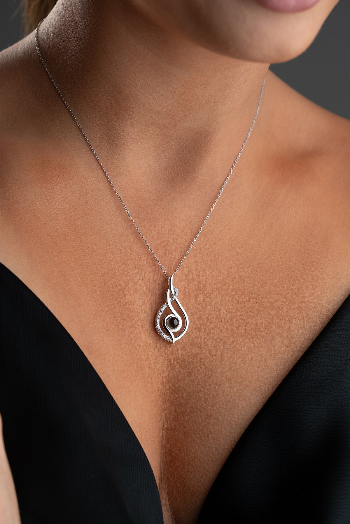 Silver Pave Teardrop Pendant Necklace