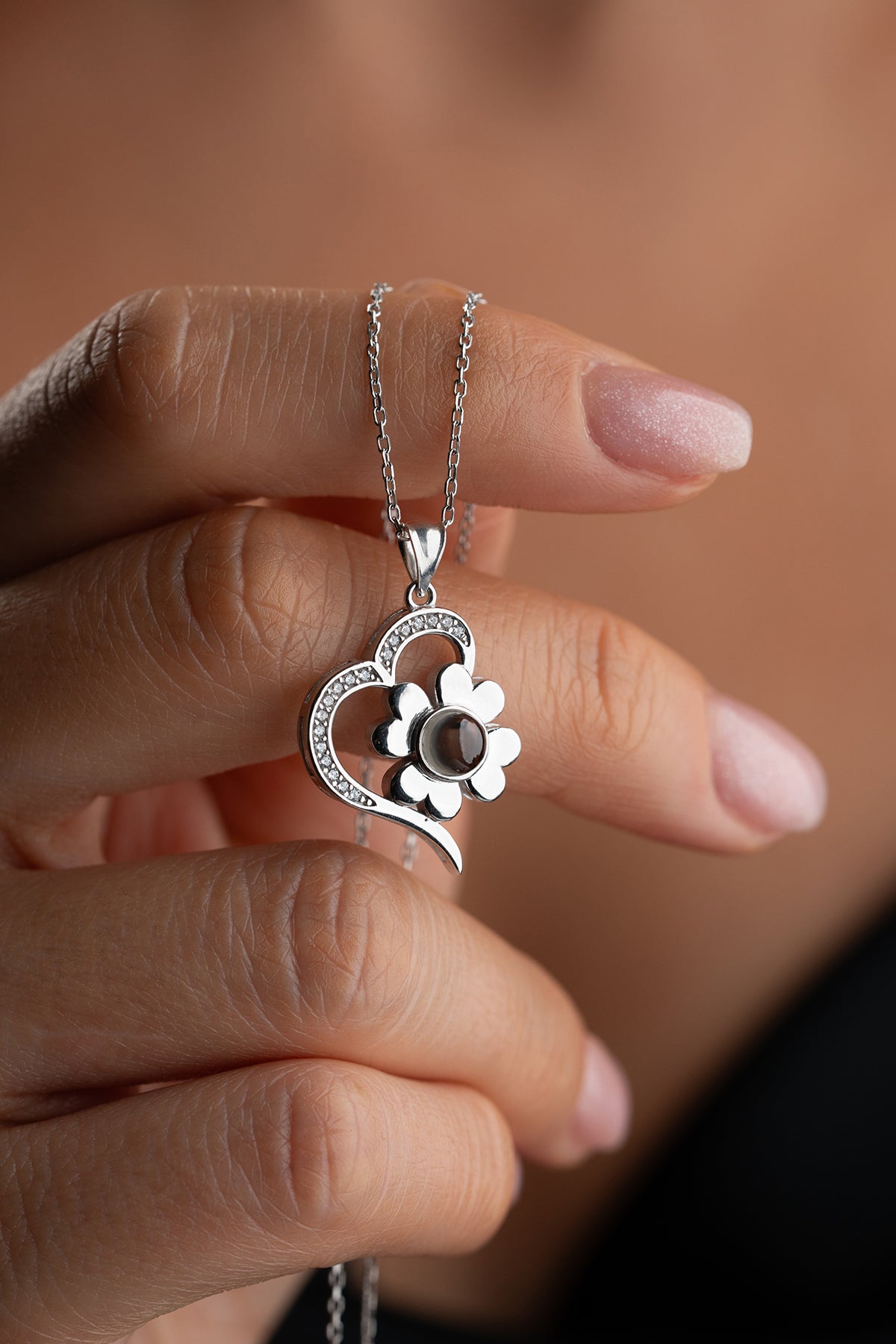 Heart and Flower Charm Pendant Necklace
