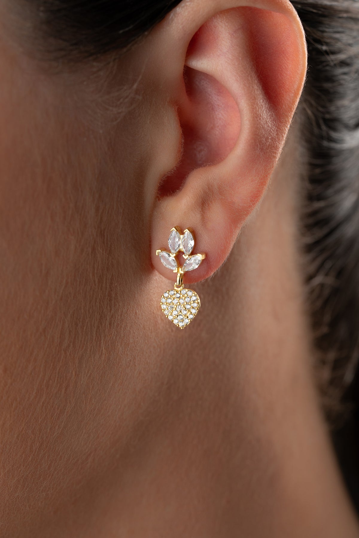 Crystal Cluster Heart Drop Earrings