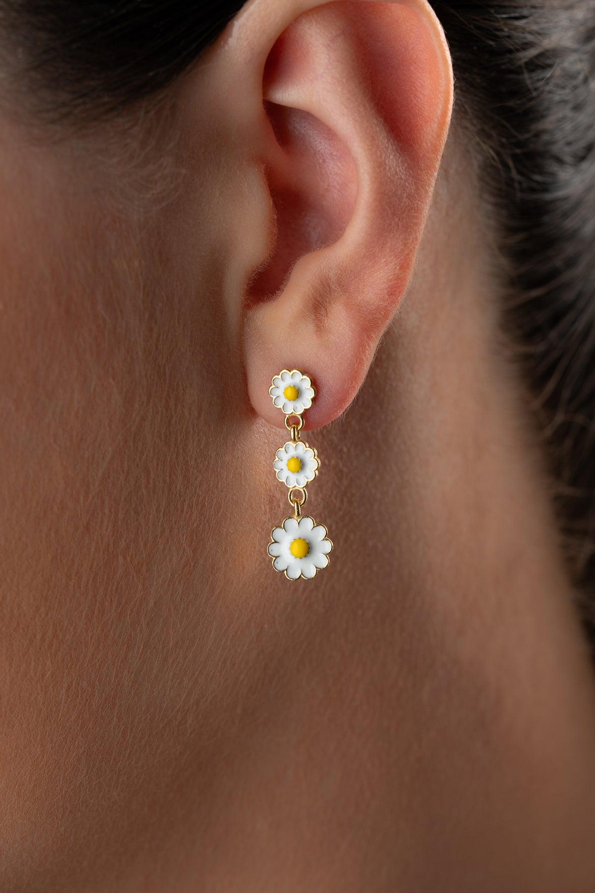 Triple Daisy Cascade Drop Earrings
