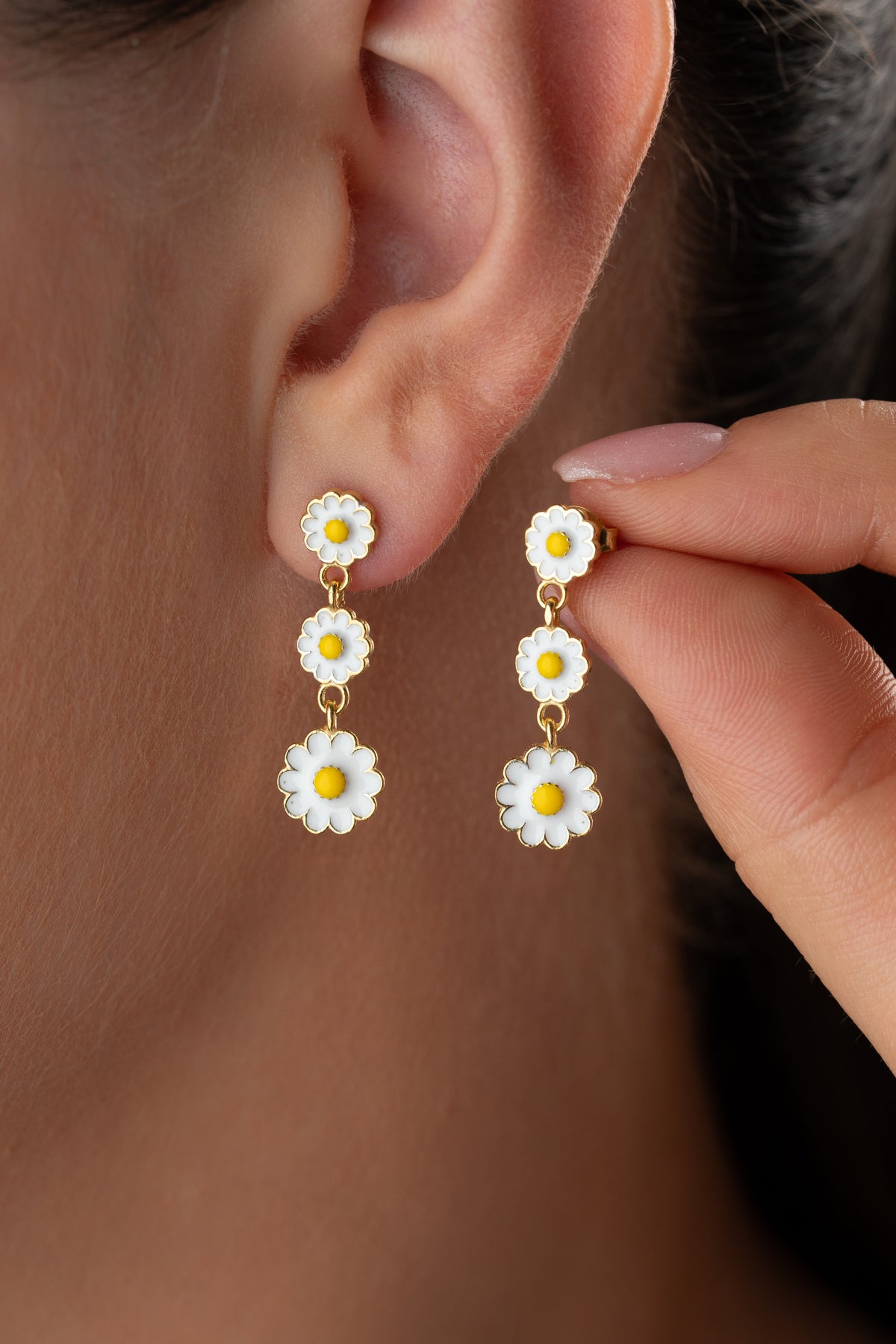 Triple Daisy Cascade Drop Earrings