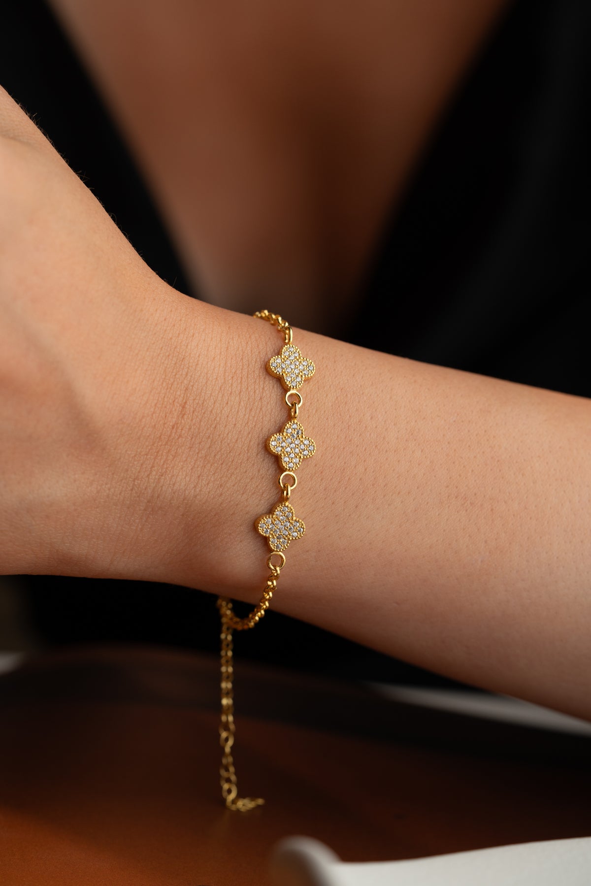 Pave Clover Trio Bracelet