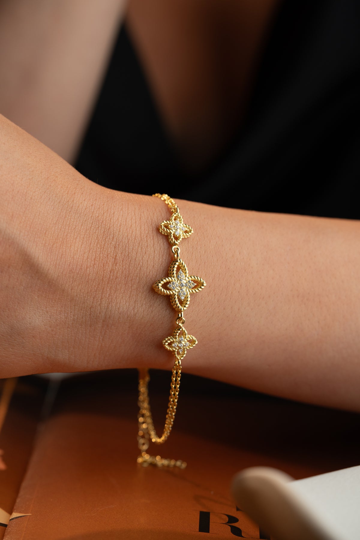 Gold Clover Trio Charm Bracelet