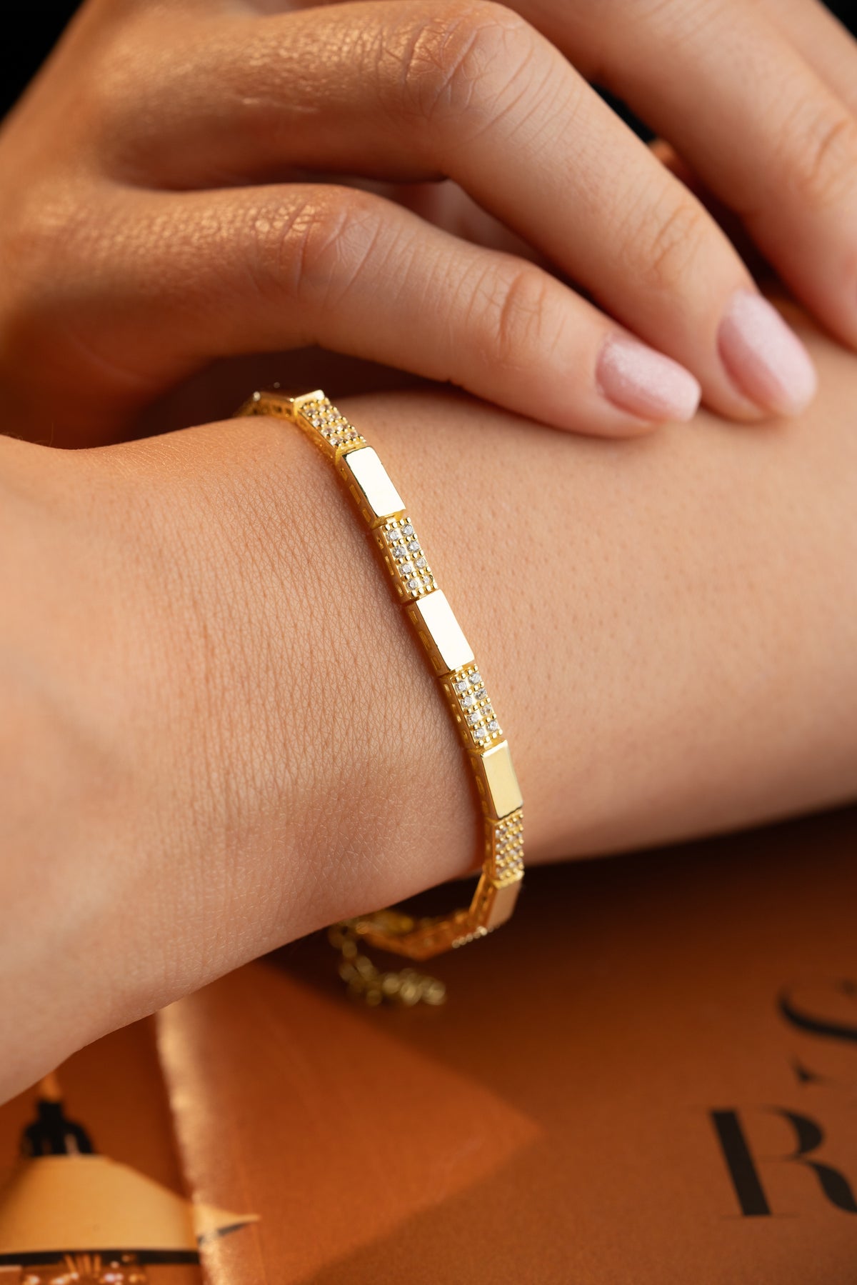 Geometric Pave Bar Link Bracelet