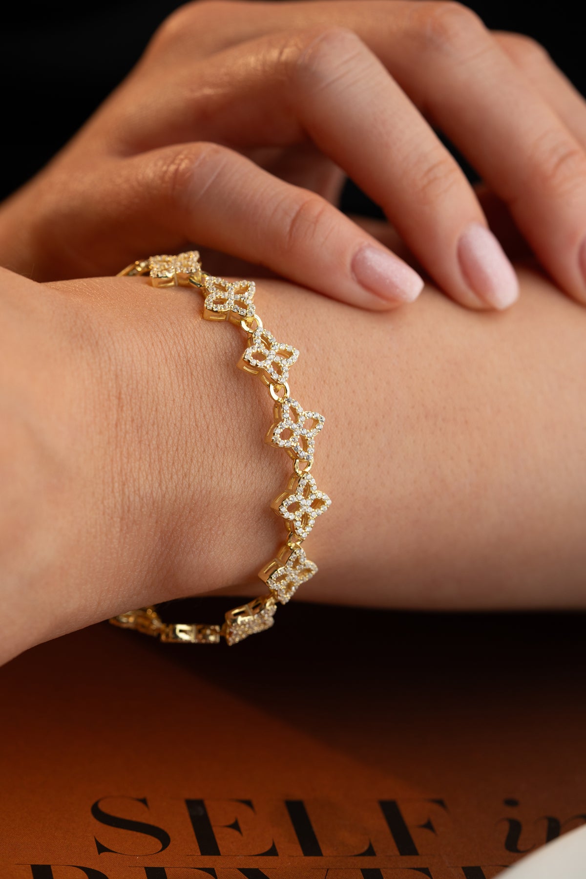 Pave Clover Flower Link Bracelet