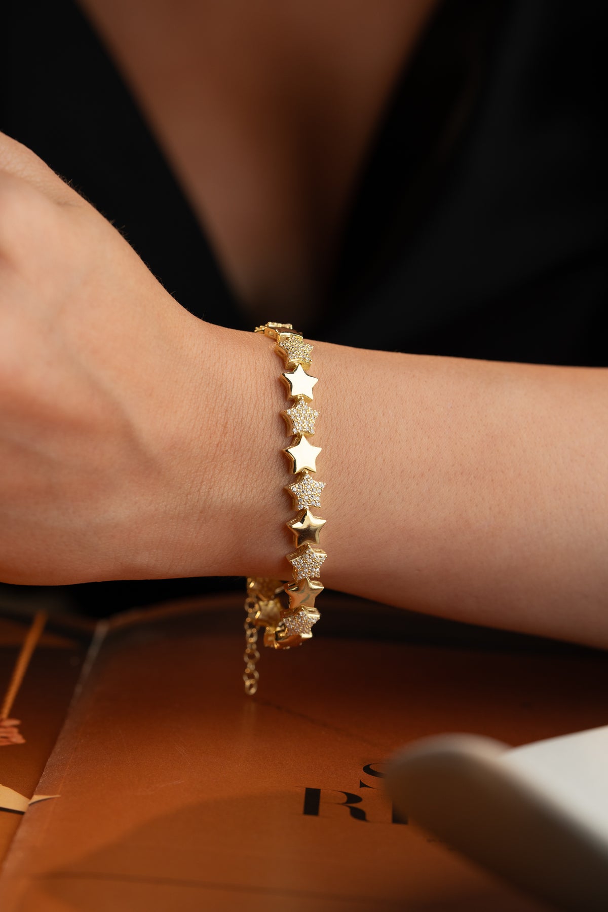 Gold Star Link Tennis Bracelet