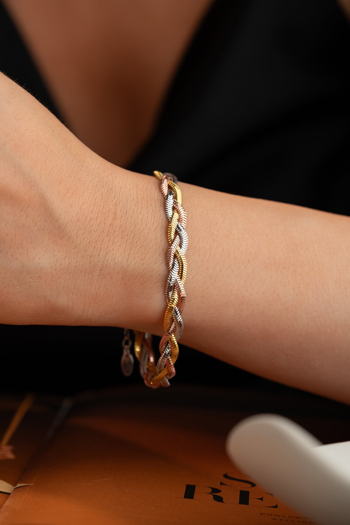 Tri-Tone Braided Chain Bracelet