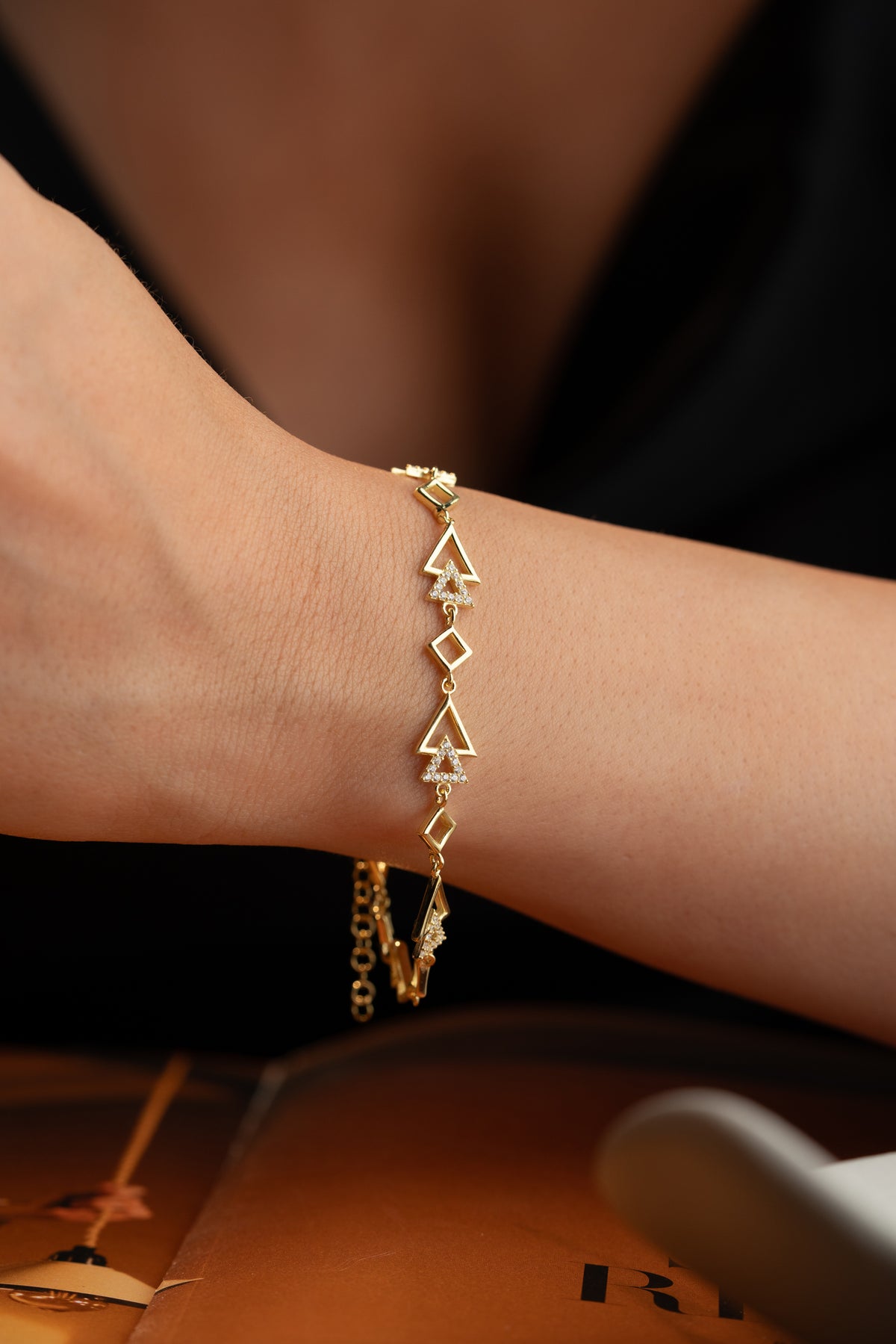 Geometric Triangle Charm Bracelet in Gold