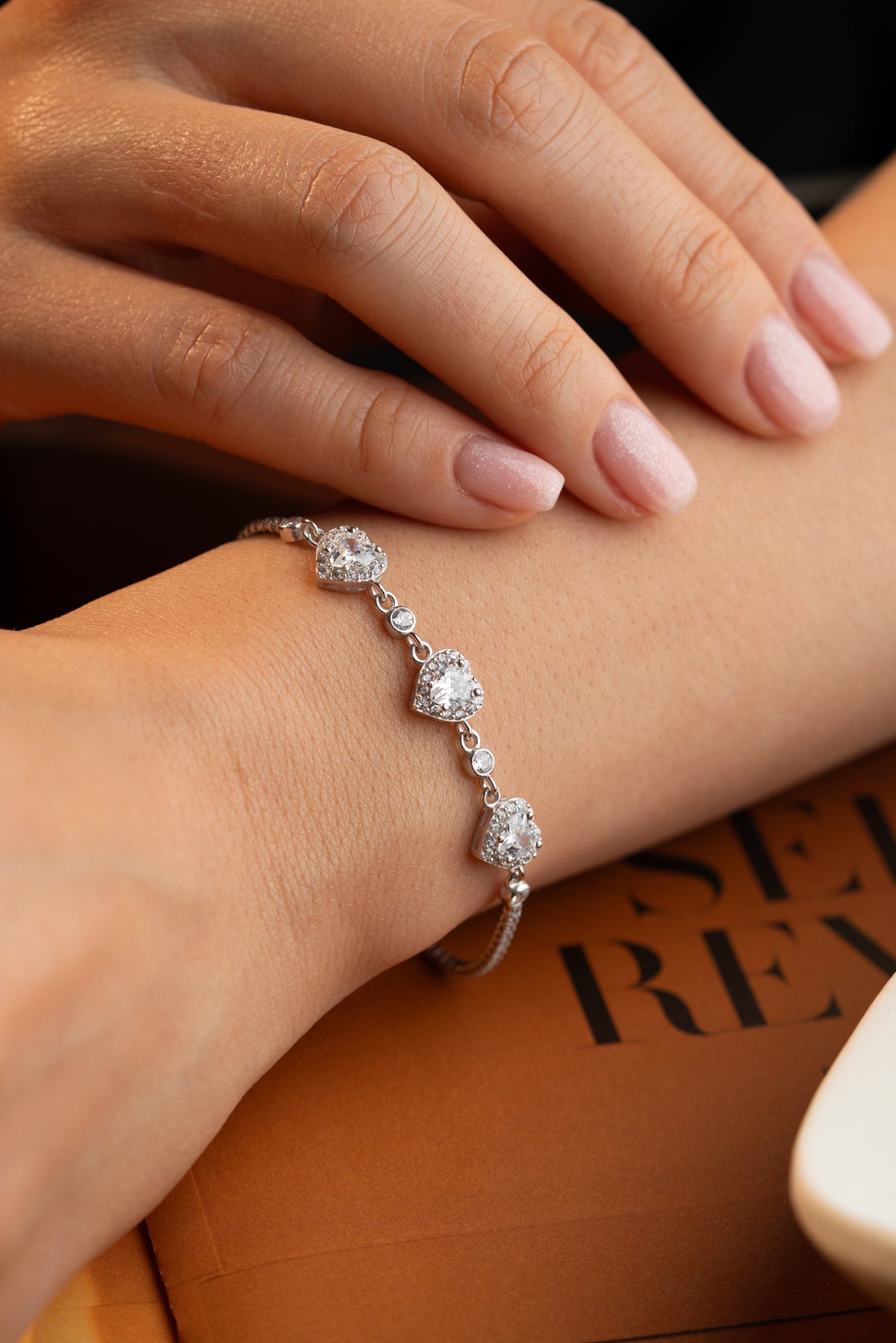 Triple Heart Halo Bracelet in Silver