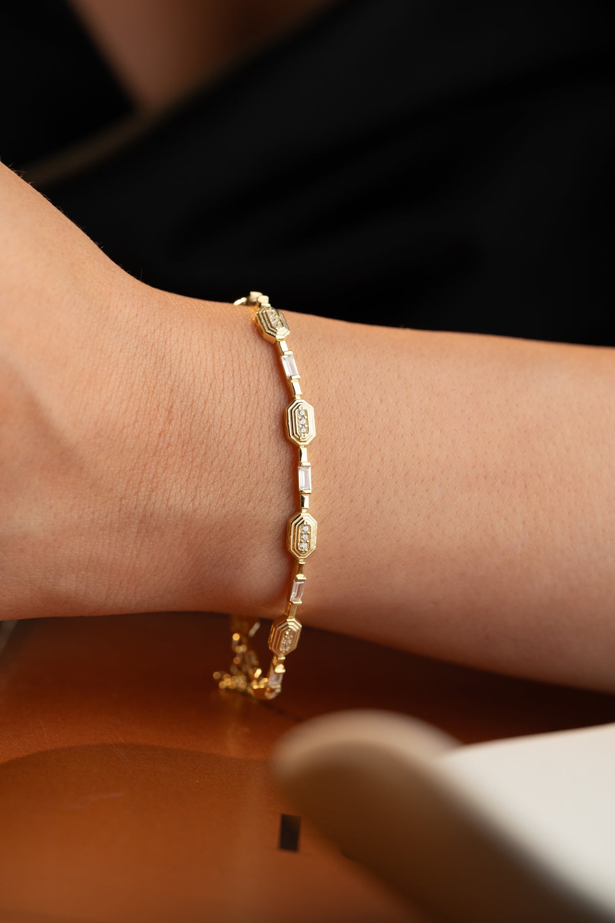 Baguette Cut Station Tennis Bracelet