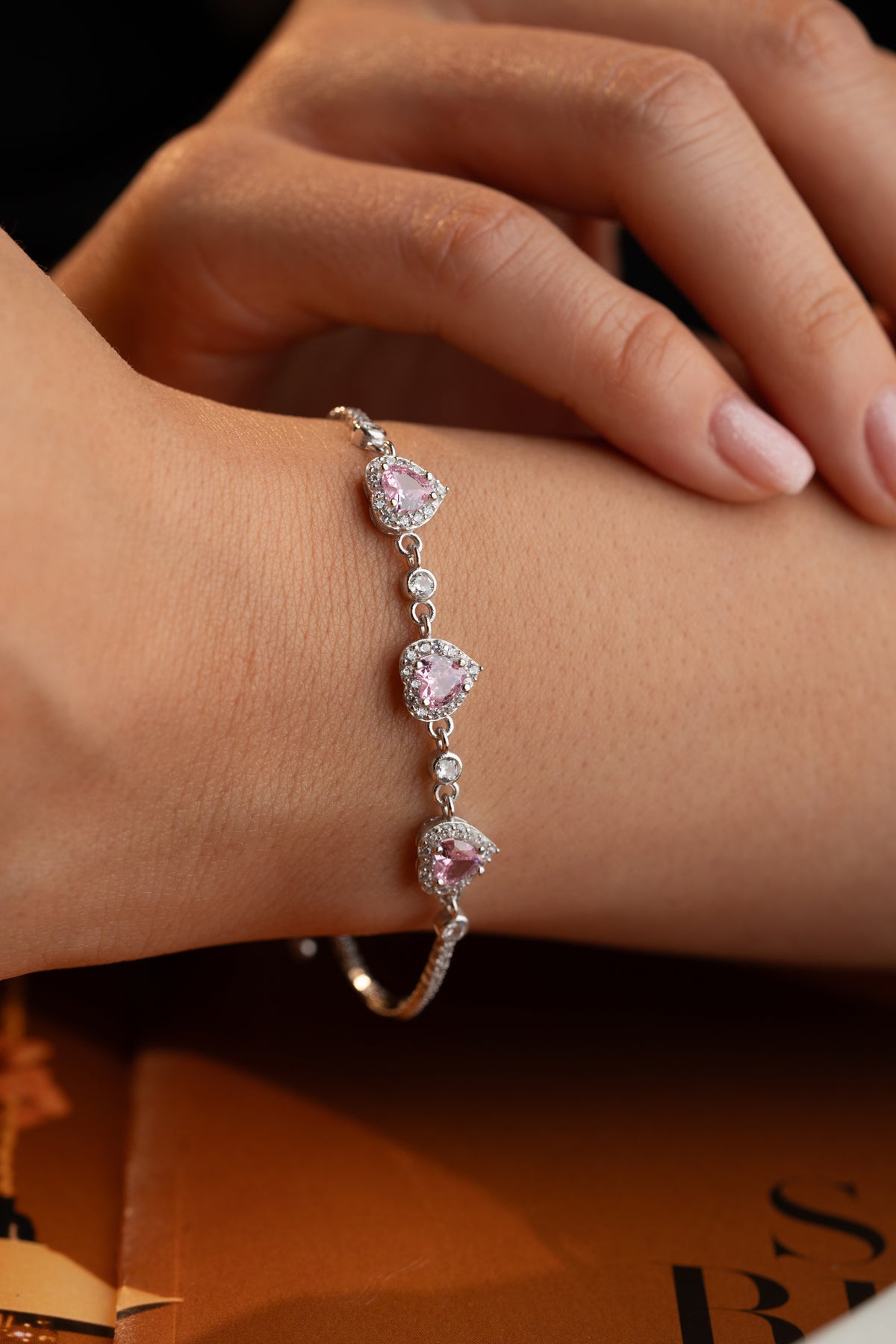 Pink Heart Trio Halo Bracelet