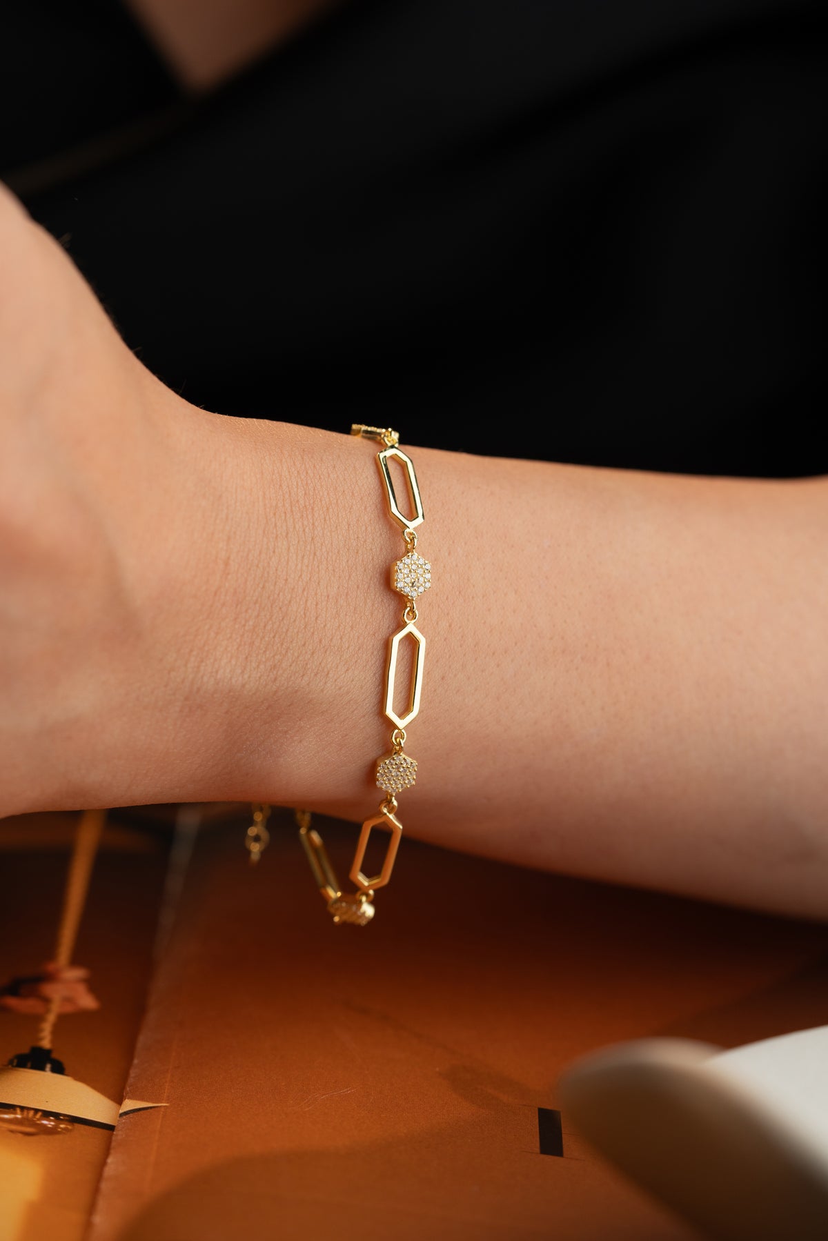Gold Hexagon Link Chain Bracelet