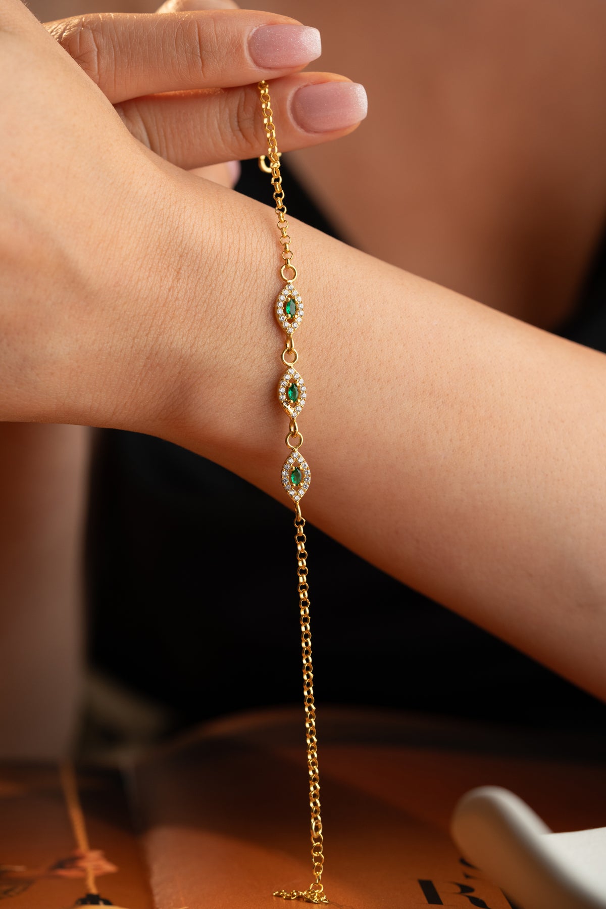 Emerald Marquise Eye Link Bracelet