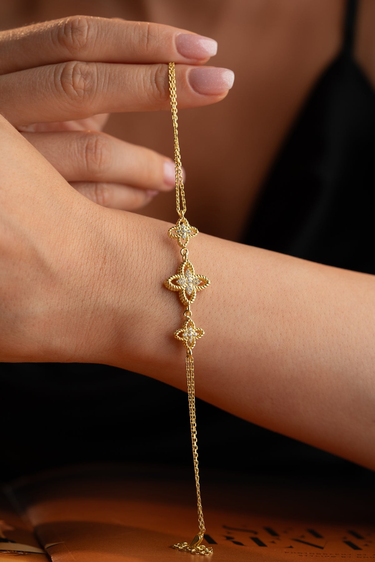 Gold Clover Trio Charm Bracelet