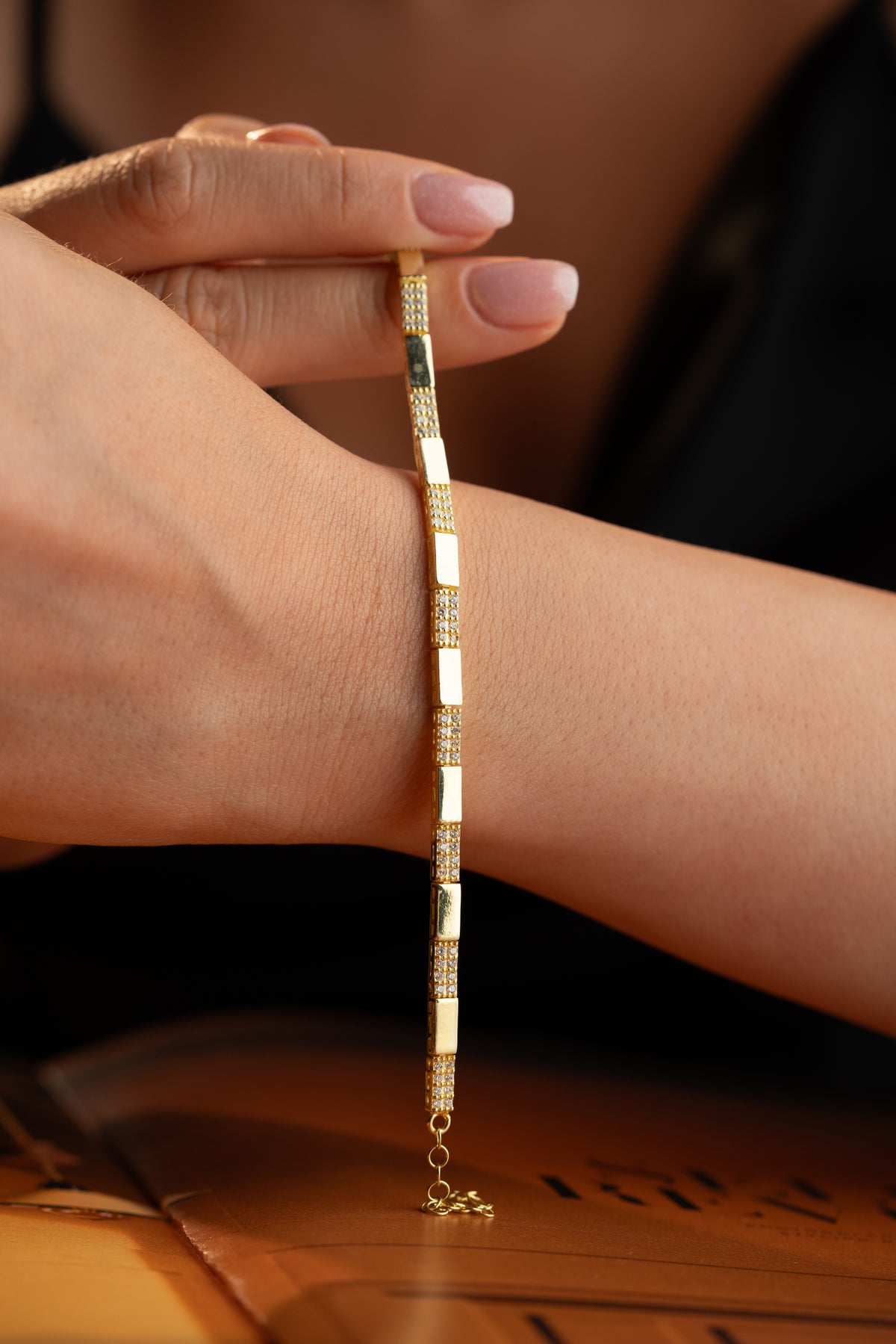 Geometric Pave Bar Link Bracelet