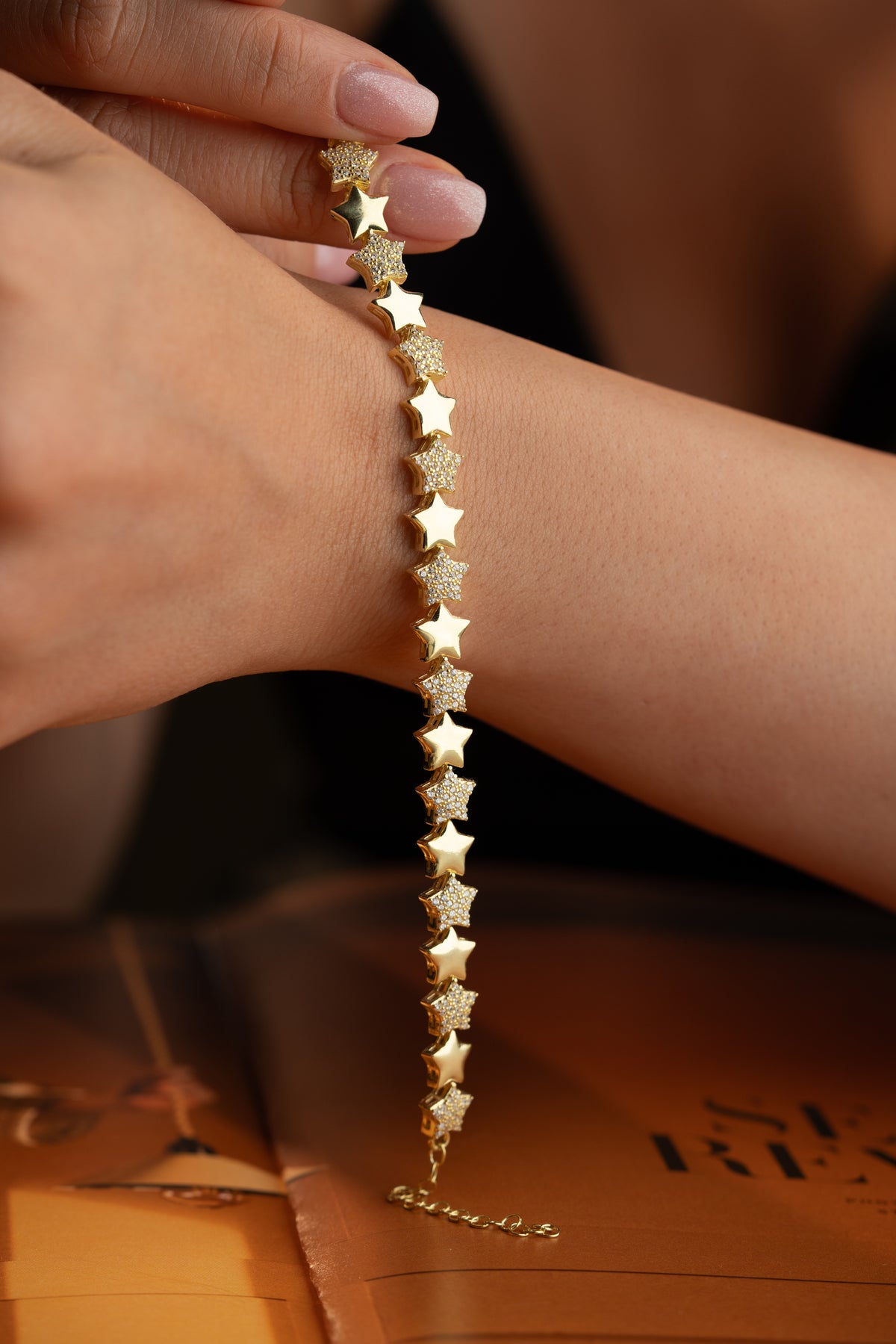 Gold Star Link Tennis Bracelet