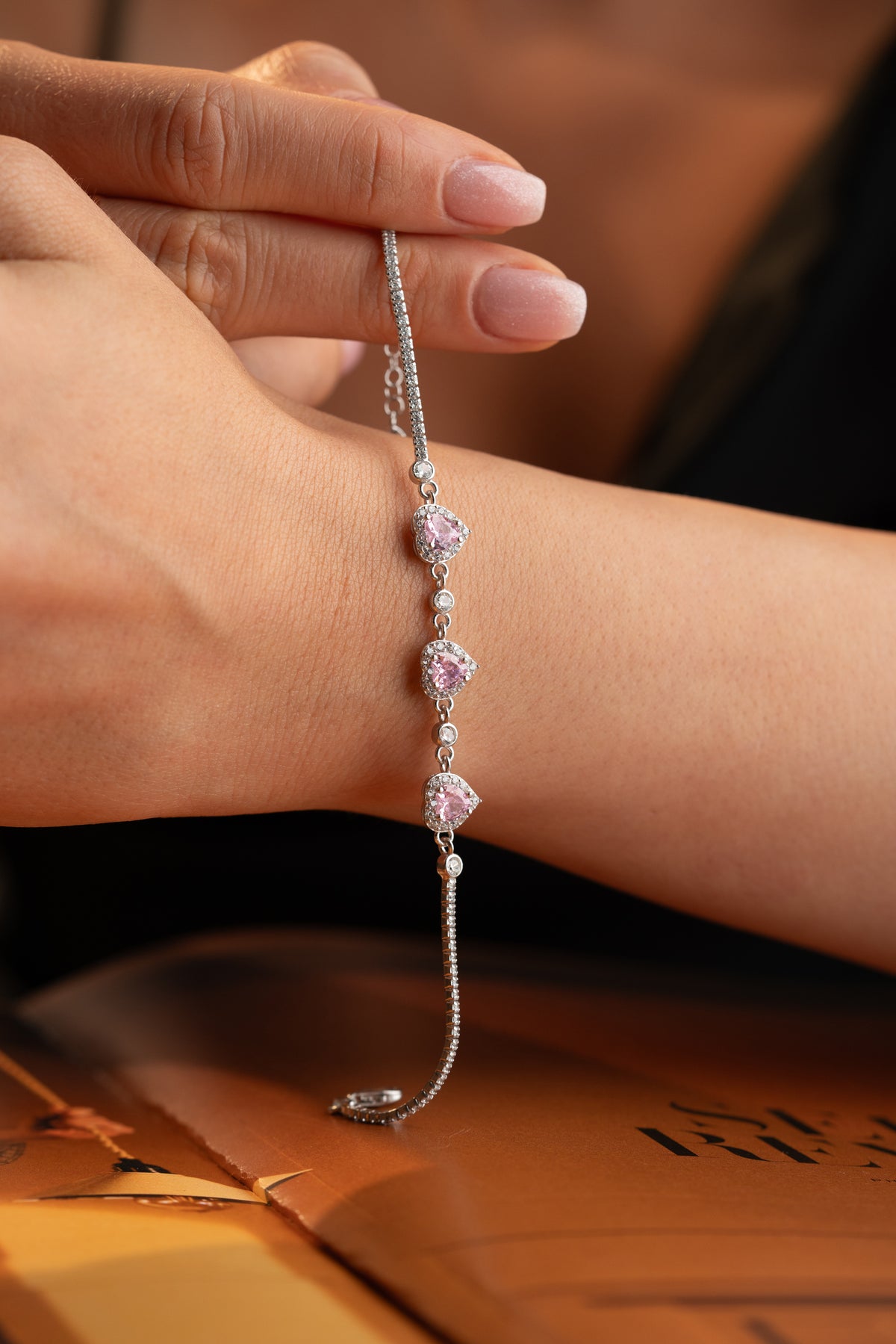 Pink Heart Trio Halo Bracelet