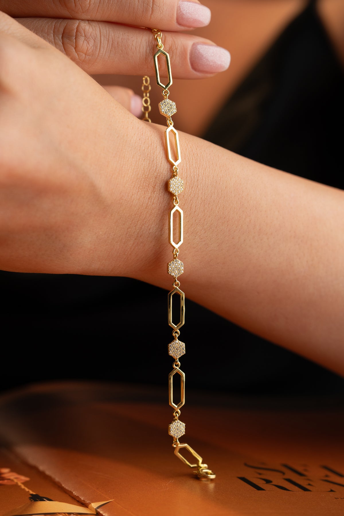 Gold Hexagon Link Chain Bracelet