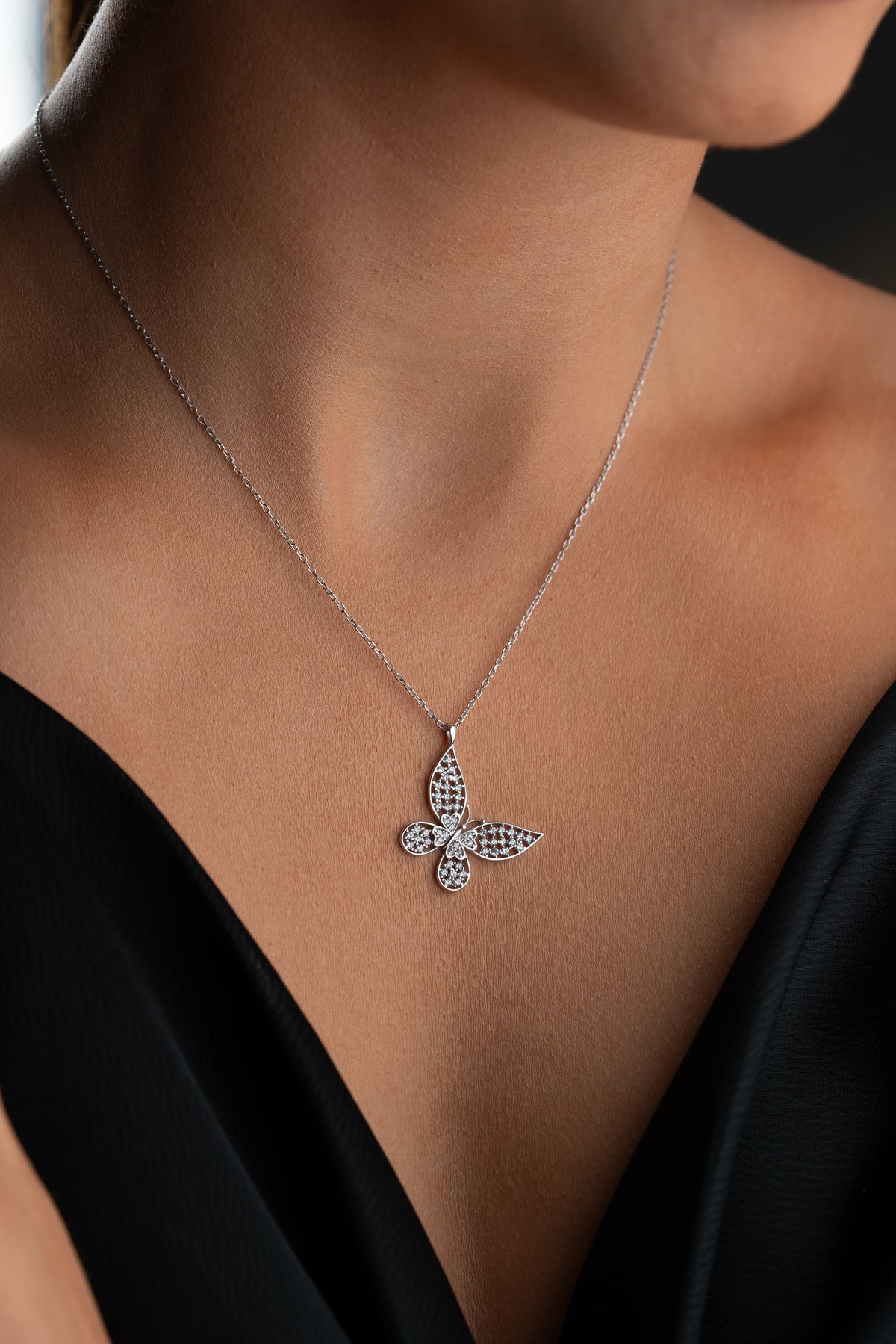 Pave Crystal Butterfly Necklace